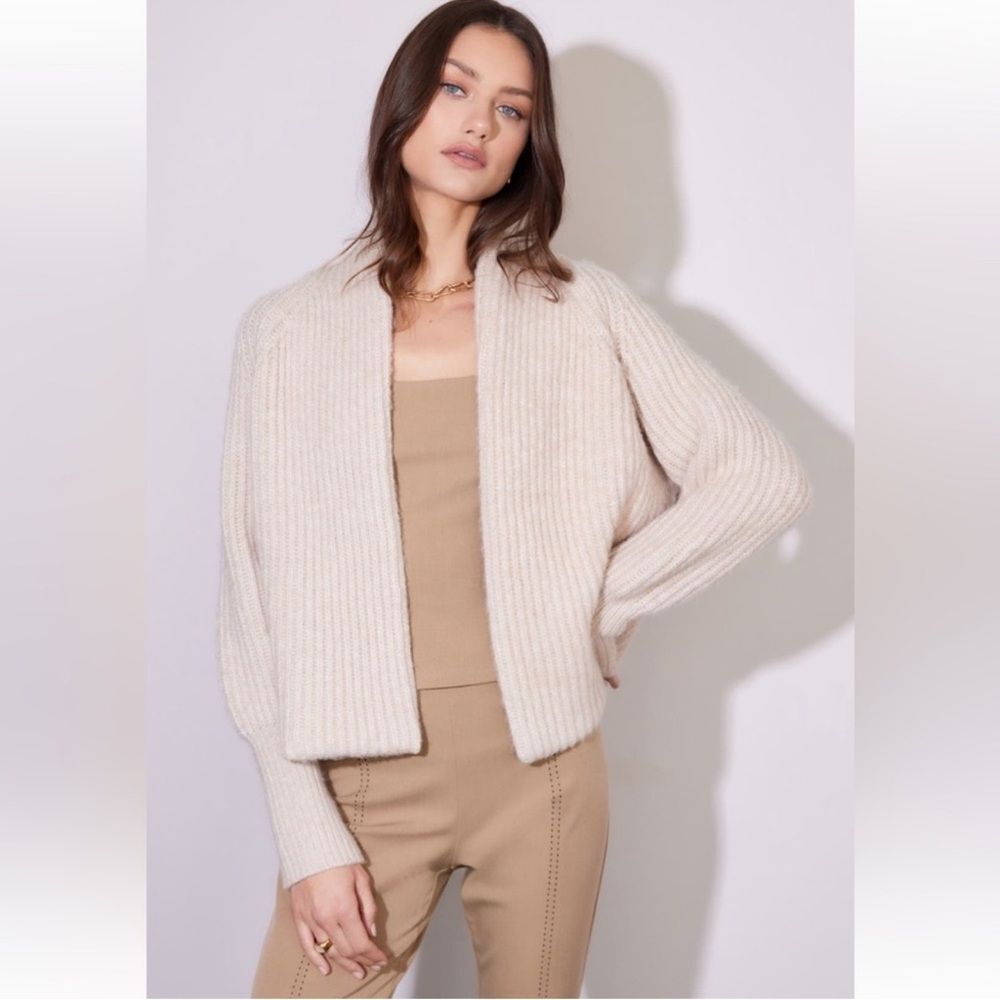 FIFTEEN TWENTY cely cropped balloon sleeve ribbed open cardigan oatmeal small